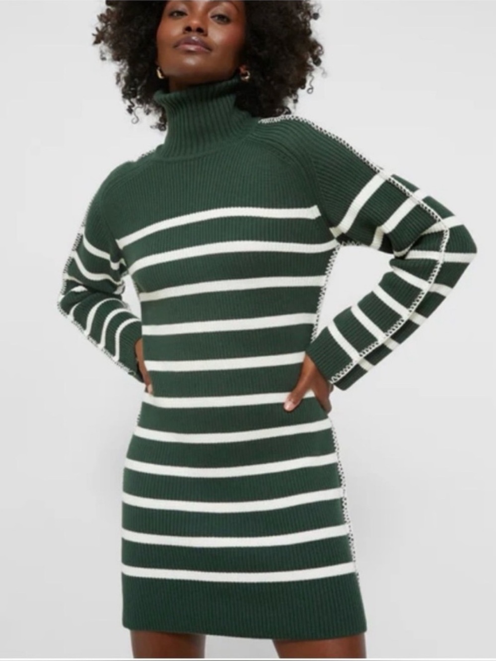 Tuckernuck Hyacinth House XL Emsley Striped Turtleneck Mini Sweater Dress, Green